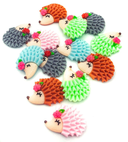 cute hedgehog resin fb flat back flatback uk kawaii cute craft supplies hedgehogs resins embellishment blue brown pink green grey
