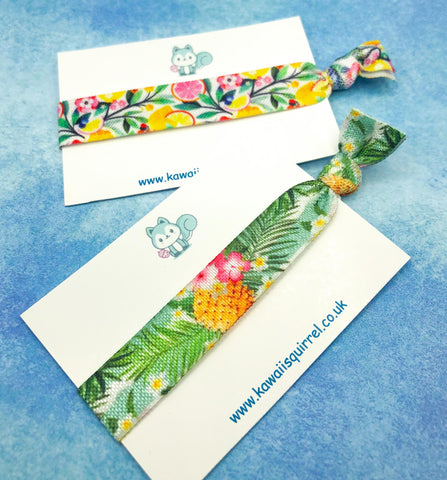 fruit citrus lemon grove summer hair tie elastics elastic bow bows bands pineapple palm palms floral uk cute kawaii gift gifts hair accessories