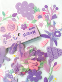 lilac purple pink white spring flower flowers sticker stickers flake flakes pack set of 40 20 uk cute kawaii stationery blossoms blossom leaves clear plastic pet big blooms summer planner supplies
