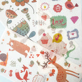 forest love translucent washi sticker stickers pack 3 sheets sheet bear fox deer snail bird birds flower flowers floral leaves leaf nature heart hearts cake butterfly uk cute kawaii stationery set woodland animals