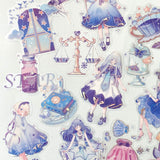 magic magical fantasy clear plastic sticker flake flakes pack 40 purple lilac blue holographic silver foil stickers girls girl cup bottle potion spell book jar feather star starts moon moons galaxy sky cloud clouds scales shell pink uk stationery planner supplies cute kawaii
