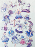 magic magical fantasy clear plastic sticker flake flakes pack 40 purple lilac blue holographic silver foil stickers girls girl cup bottle potion spell book jar feather star starts moon moons galaxy sky cloud clouds scales shell pink uk stationery planner supplies cute kawaii