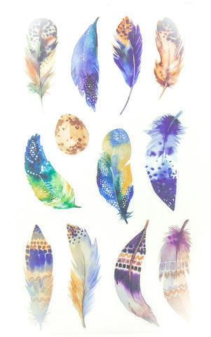 bright feather feathers bird egg eggs translucent washi paper sticker stickers sheets pack 6 kawaii cute uk stationery gifts birds tracing paper matte