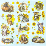 sunflower golden yellow orange flowers cat cats pretty kittens plastic clear sticker stickers sheet garden tabby tabbies grey brown floral uk stationery cute kawaii