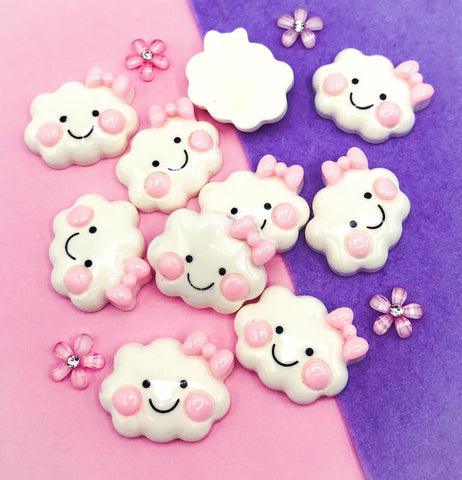 pink and white happy cloud clouds resin resins flat back flatback fb fbs cute kawaii embellishment bow cheek cheeks uk crafts craft supplies cabochon decoden