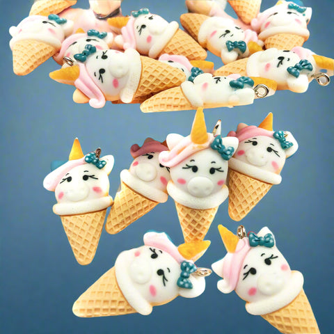 Last few- just 25p! UNICORN ICE-CREAM Cone Resin Charm