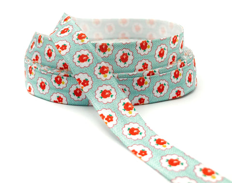 shabby chic cath kidston floral flower ribbon pink red blue turquoise fold over elastics foe ribbons uk craft supplies pretty
