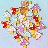 spotted mushroom small cute little kawaii mushrooms enamel gold tone metal enamelled charm charms pendant jewellery supplies red lilac purple pale blue pink uk craft crafts