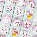 cute cat cats white kitty kitten round sticker stickers seals 25mm little kids children child's pink love purrfect so comfy sheets uk stationery planner addict reward macaroon macaron cake treat sweets kawaii