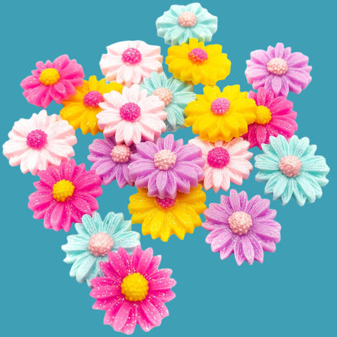 glitter daisy flower resin fb flat back 20mm daisies sparkly ab uk craft supplies fbs flatback