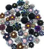 deep dark colours flower resin fb flat backs black grey brown