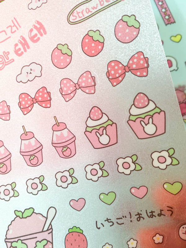 Translucent Stickers PINK KAWAII FOOD & DRINK Pack of 4/Single