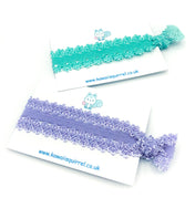 lace lacy elastic single hair tie ties elastics pretty cute uk hand made handmade bows hair elastics band gift lilac purple turquoise