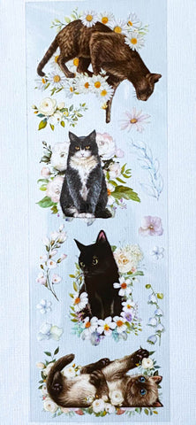 clear sticker stickers black cat cats kawaii cute stationery pack 3 sheet sheets flower flowers floral plastic and white kitten kittens animals uk daisy daisies grey