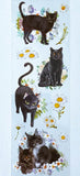 clear sticker stickers black cat cats kawaii cute stationery pack 3 sheet sheets flower flowers floral plastic and white kitten kittens animals uk daisy daisies grey