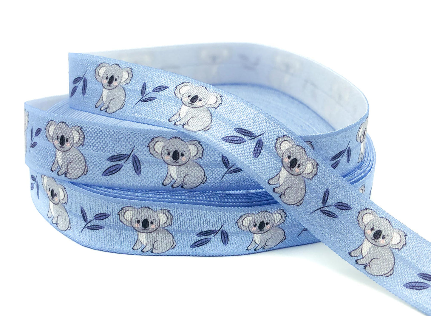 cute koala koalas fold over elastic ribbon ribbons foe elastics uk craft supplies grey pale baby blue stretch kawaii animals yard 15mm wide