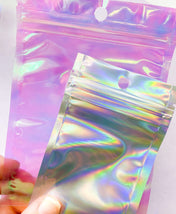rainbow foil holo holographic pink shimmer plastic resealable bag bags uk packaging supplies self seal silver pastel laser lazer