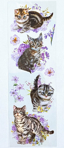 ilac purple floral flowers cat cats kitten kittens clear plastic sticker stickers sheet grey tabby tabbies kitty uk cute kawaii stationery planner supplies garden nature
