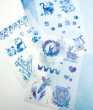 blue purple watercolour galaxy translucent washi paper matte stickers panda rabbit cat uk cute kawaii stationery sheets