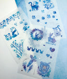 blue purple watercolour galaxy translucent washi paper matte stickers panda rabbit cat uk cute kawaii stationery sheets silver foil foiled
