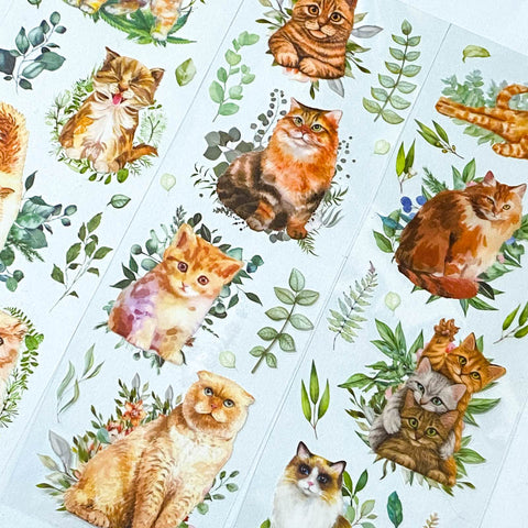 foliage green leaves leaf nature ginger cat cats clear sticker stickers sheet pretty kitten kittens uk cute kawaii stationery planner supplies