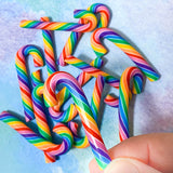 jumbo polymer clay striped rainbow candy cane canes handmade large big colours striped uk cute kawaii craft supplies 46mm long big bright twisted spiral