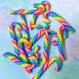 jumbo polymer clay striped rainbow candy cane canes handmade large big colours striped uk cute kawaii craft supplies 46mm long big bright twisted spiral
