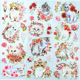 pretty pink and white floral flower flowers cat cats kitten kittens clear plastic sticker stickers sheet sheets pack uk stationery rose tulip dahlia lily garden nature green spring grey tabby