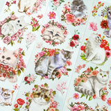 pretty pink and white floral flower flowers cat cats kitten kittens clear plastic sticker stickers sheet sheets pack uk stationery rose tulip dahlia lily garden nature green spring grey tabby