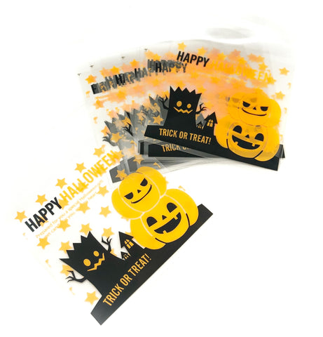 happy halloween trick or treat cello cellophane bag bags packing packaging uk cute kawaii pack orange black pumpkin pumpkins big large