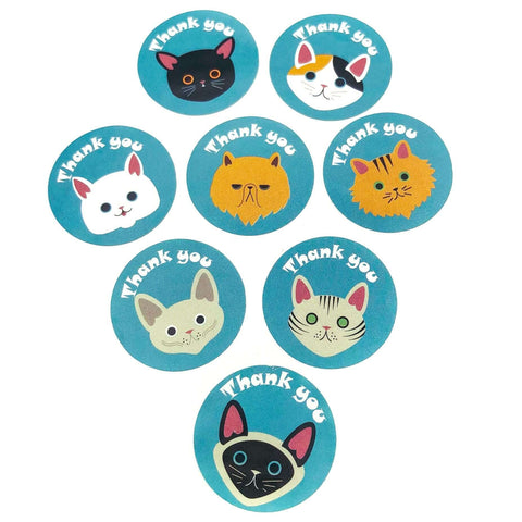 cat face faces thankyou thank you cats sticker stickers packaging cute kawaii uk stationery turquoise teal blue round 25mm set
