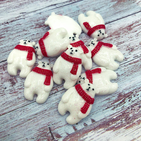 polar bear bears white glitter ab iridescent fb flat back flatback resin uk cute kawaii festive christmas craft supplies aurora borealis shimmer shimmery