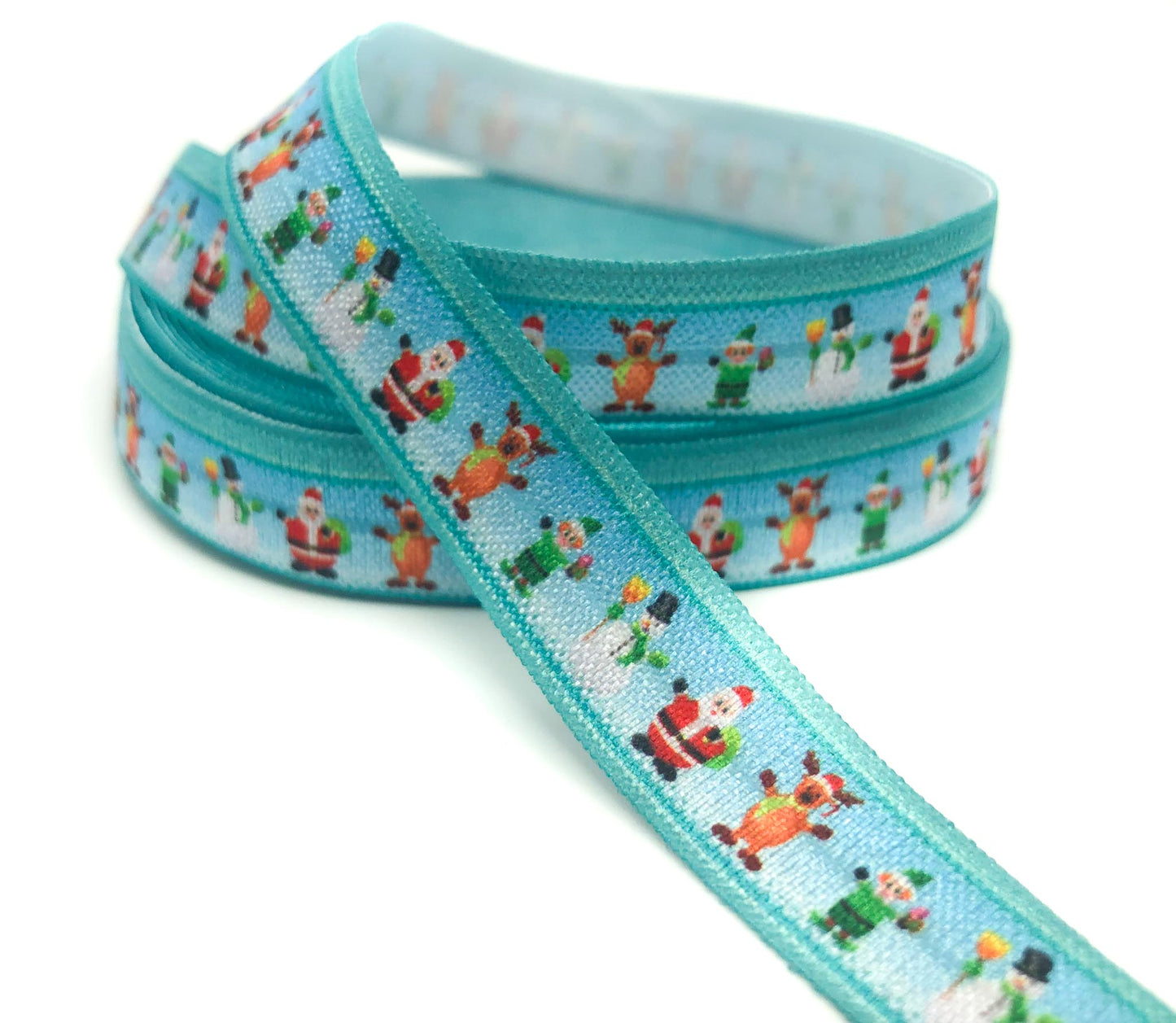 turquoise blue festive christmas elastic santa snowman elf reindeer rudolph foe ribbons uk craft supplies yard fold over elastics