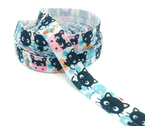 cute kawaii cats black cat fold over elastic ribbon ribbons foe stretch elastics uk cute kawaii craft supplies kitten kitty