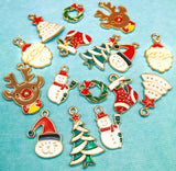 christmas enamel gold tone metal charm charms uk cute kawaii craft supplies festive father santa cat hat stocking tree snowman rudolph reindeer wreath