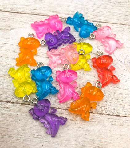 22mm cute resin dino dinosaur dinosaurs charm charms uk craft supplies pendant pink blue purple yellow orange dinos gummy