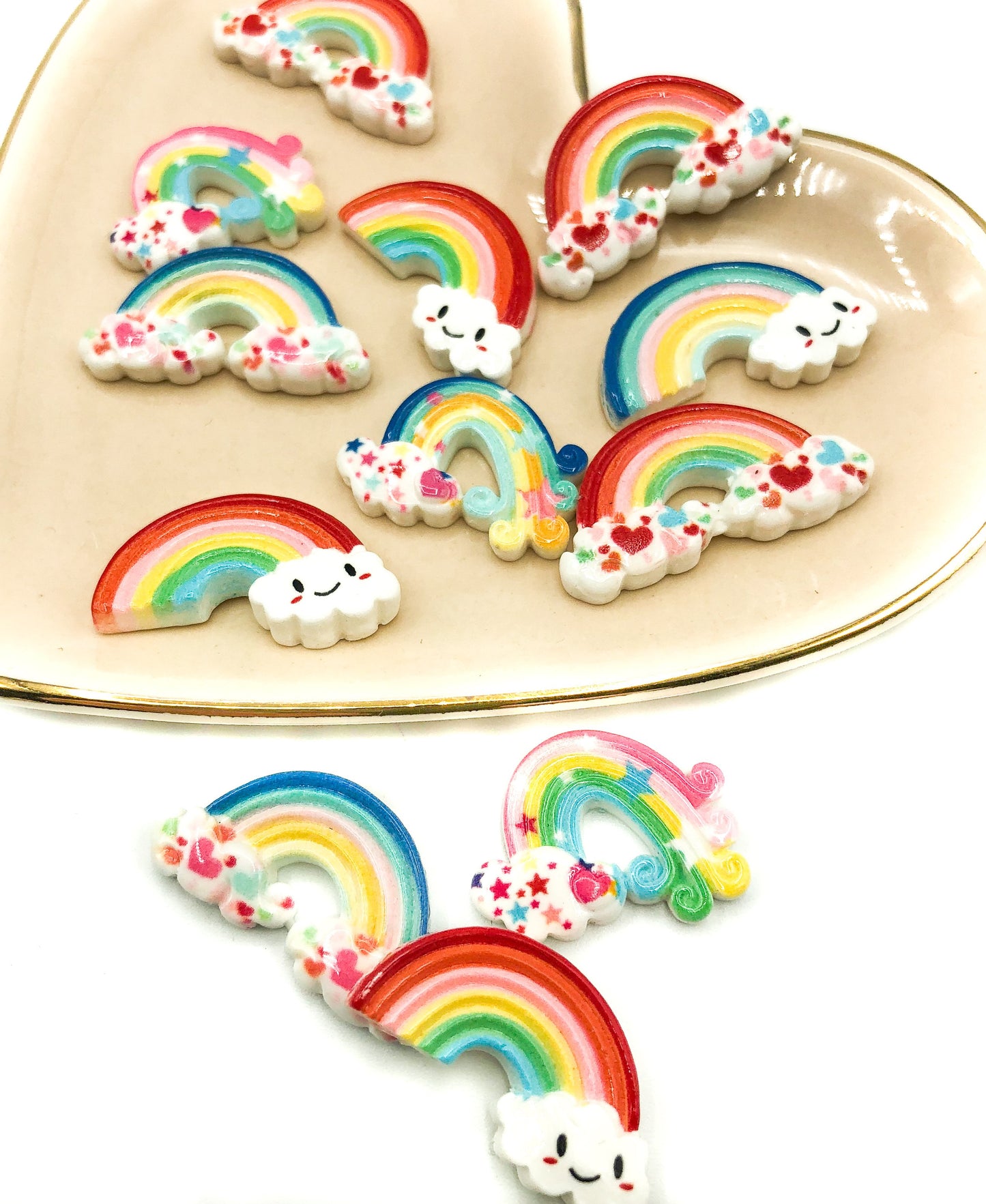 rainbows resin happy clouds fb fbs flat back cabochons rainbow kawaii