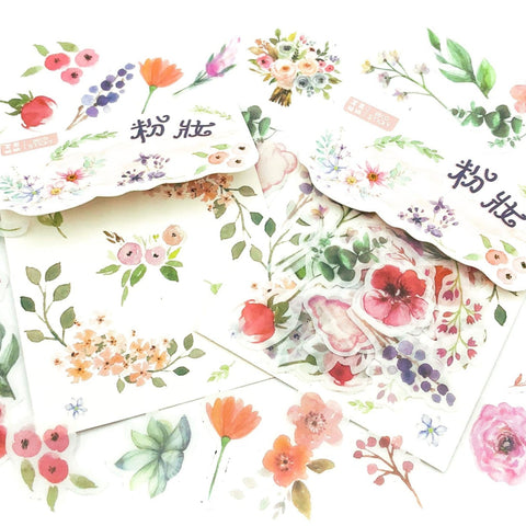 warm floral red and pink flowers botanical translucent sticker flakes flake stickers uk cute kawaii stationery 40 flower