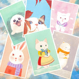 textured semi matte cute kawaii animal postcard postcards post card cards uk stationery fox dog cat bear polar kitten puppy seal rabbit bunny bird individual