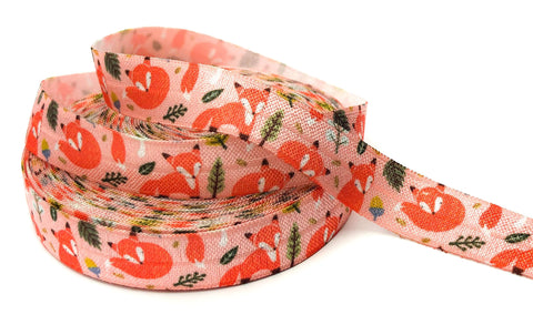 fox foxes on pink woodland elastic foe ribbon one yard