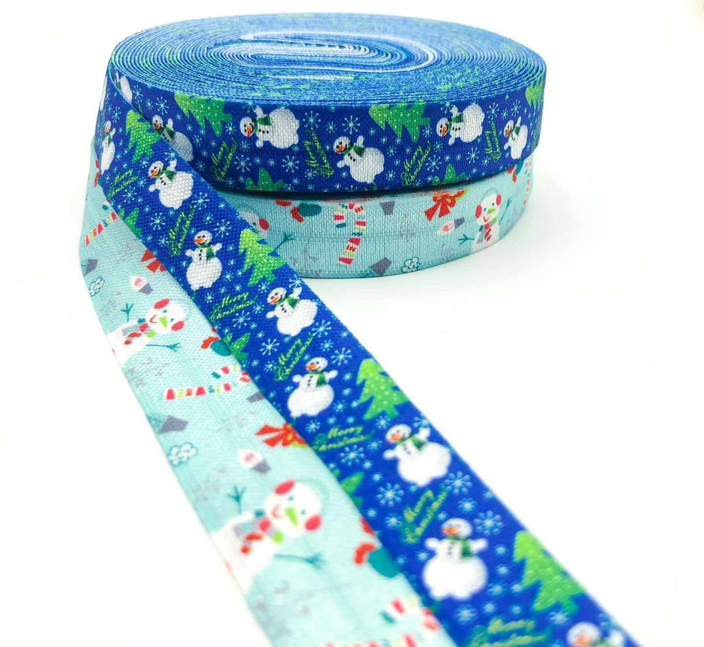 snowman snowman elastic fold over elastics foe ribbon yard uk craft supplies cute kawaii blue turquoise stretch winter snow festive christmas