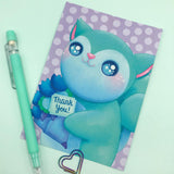 eco recycled handmade art postcard kawaii squirrel squirrels uk cards hand made artist exclusive purple turquoise floral flowers flower thank you thankyou bouquet polka dots spots cute kawaii stationery postcards gift gifts card