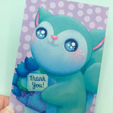 eco recycled handmade art postcard kawaii squirrel squirrels uk cards hand made artist exclusive purple turquoise floral flowers flower thank you thankyou bouquet polka dots spots cute kawaii stationery postcards gift gifts card