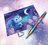 eco recycled handmade art postcard kawaii squirrel squirrels uk cards hand made artist exclusive purple turquoise galaxy magic magical night sky stars moon mushroom mushrooms cute kawaii stationery postcards gift gifts  card