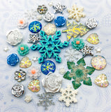 snow snowy christmas festive flat back bundle rose flower white pearl glitter blue turquoise silver star stars teal turquoise gold glitter snowflake snowflakes acrylic flatback fb uk cute kawaii craft supplies tree snowflakes heart hearts iridescent felt applique
