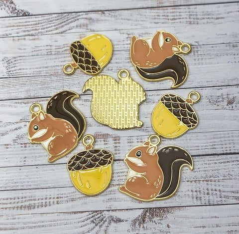 autumn gold tone metal enamel charm charms acorn squirrel cute kawaii craft supplies uk brown acorns squirrels woodland