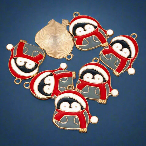 large cute penguin penguins winter snow christmas festive gold tone metal charm charms pendant uk cute kawaii craft supplies penguins red scarf grey white