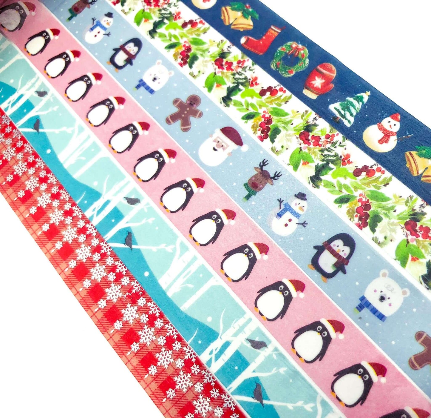 christmas 10m roll rolls washi tape tapes uk cute kawaii stationery planner supplies red pink green blue penguin snowflake woodland winter wreath festive