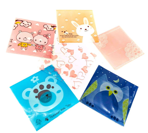 cello cellophane bags cute kawaii mixed pack packaging bag self seal uk cute kawaii owl owls blue bear animals heart hearts pink lacy floral rabbit