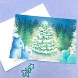 exclusive christmas festive card postcard postcards kawaii cute turquoise blue wood woodland tree trees squirrel rabbit deer uk stationery handmade illustration